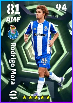 Rodrigo Mora eFootball 2026 player card — 81 OVR AMF