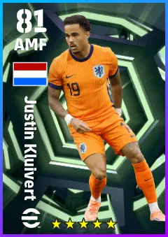 Justin Kluivert eFootball 2026 player card — 81 OVR AMF