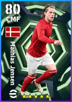 Mathias Jensen eFootball 2026 player card — 80 OVR CMF