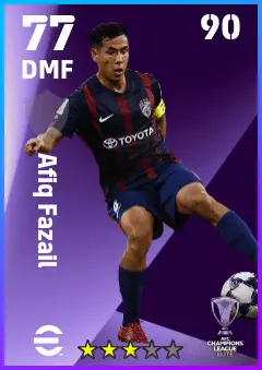 Afiq Fazail eFootball 2026 player card — 77 OVR DMF