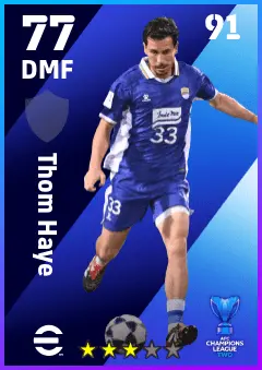 Thom Haye eFootball 2026 player card — 77 OVR DMF