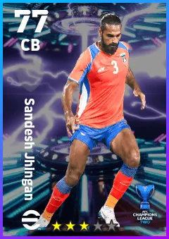 Sandesh Jhingan eFootball 2026 player card — 77 OVR CB