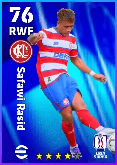 Safawi Rasid eFootball 2026 player card — 76 OVR RWF