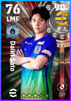 Daiki Sato eFootball 2026 player card — 76 OVR LMF