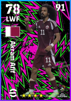 Akram Afif eFootball 2026 player card — 78 OVR LWF