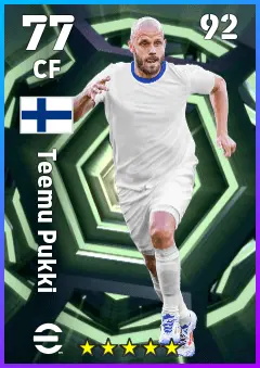 Teemu Pukki eFootball 2026 player card — 77 OVR CF