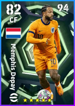 Memphis Depay eFootball 2026 player card — 82 OVR CF