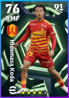 Hidemasa Koda eFootball 2026 player card — 76 OVR RMF