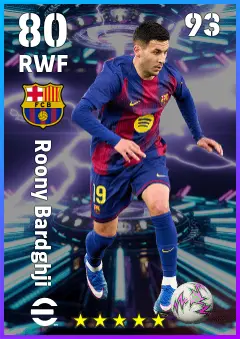 Roony Bardghji eFootball 2026 player card — 80 OVR RWF