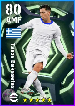 Tasos Bakasetas eFootball 2026 player card — 80 OVR AMF