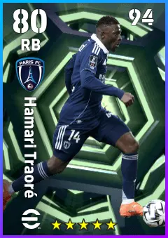 Hamari Traore eFootball 2026 player card — 80 OVR RB