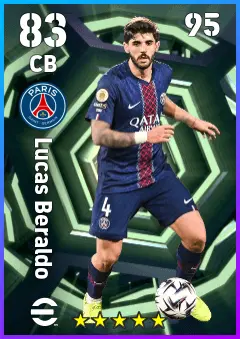 Lucas Beraldo eFootball 2026 player card — 83 OVR CB