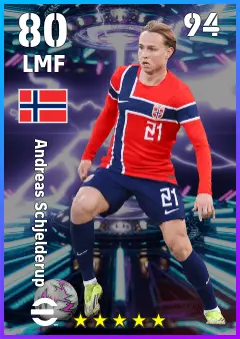 Andreas Schjelderup eFootball 2026 player card — 80 OVR LMF