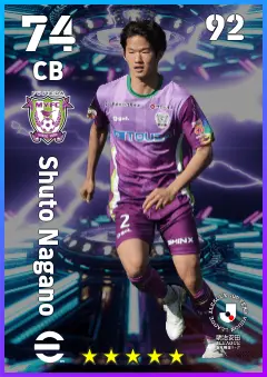 Shuto Nagano eFootball 2026 player card — 74 OVR CB