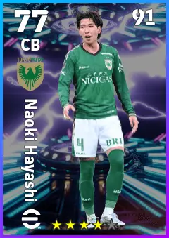 Naoki Hayashi eFootball 2026 player card — 77 OVR CB