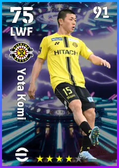Yota Komi eFootball 2026 player card — 75 OVR LWF