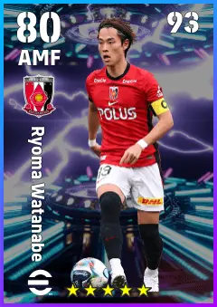 Ryoma Watanabe eFootball 2026 player card — 80 OVR AMF