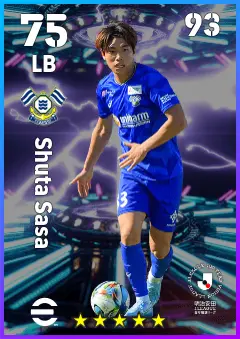 Shuta Sasa eFootball 2026 player card — 75 OVR LB
