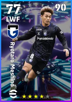 Ryotaro Meshino eFootball 2026 player card — 77 OVR LWF
