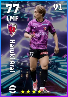 Haruki Arai eFootball 2026 player card — 77 OVR LMF