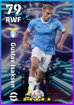 Gustav Isaksen eFootball 2026 player card — 79 OVR RWF