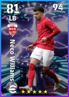 Neco Williams eFootball 2026 player card — 81 OVR LB
