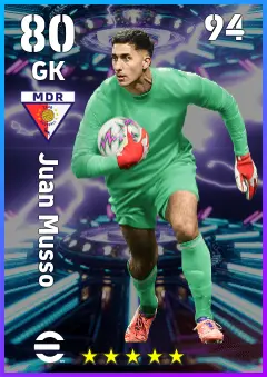 Juan Musso eFootball 2026 player card — 80 OVR GK