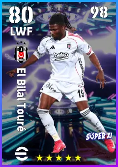 El Bilal Toure eFootball 2026 player card — 80 OVR LWF