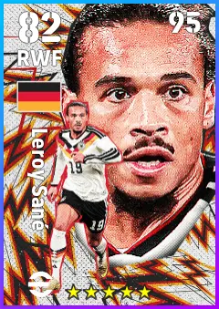 Leroy Sane eFootball 2026 player card — 82 OVR RWF