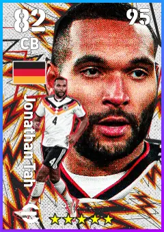 Jonathan Tah eFootball 2026 player card — 82 OVR CB