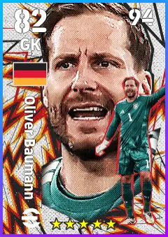 Oliver Baumann eFootball 2026 player card — 82 OVR GK