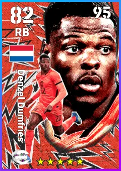 Denzel Dumfries eFootball 2026 player card — 82 OVR RB