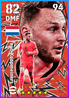 Teun Koopmeiners eFootball 2026 player card — 82 OVR DMF