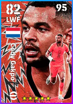 Cody Gakpo eFootball 2026 player card — 82 OVR LWF