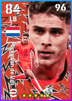 Micky van de Ven eFootball 2026 player card — 84 OVR LB