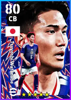 Tsuyoshi Watanabe eFootball 2026 player card — 80 OVR CB