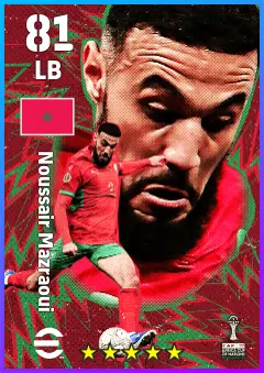 Noussair Mazraoui eFootball 2026 player card — 81 OVR LB