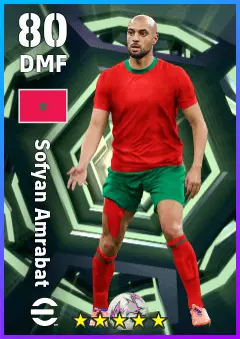 Sofyan Amrabat eFootball 2026 player card — 80 OVR DMF