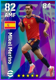 Mikel Merino eFootball 2026 player card — 82 OVR AMF