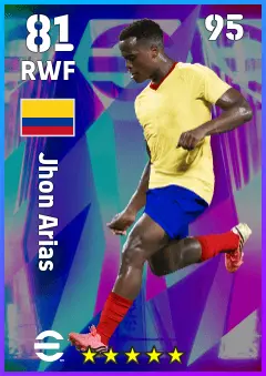 Jhon Arias eFootball 2026 player card — 81 OVR RWF