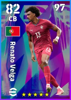 Renato Veiga eFootball 2026 player card, 82 OVR CB