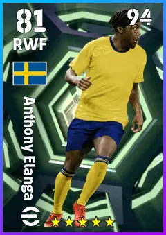 Anthony Elanga eFootball 2026 player card — 81 OVR RWF