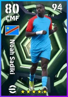 Noah Sadiki eFootball 2026 player card — 80 OVR CMF