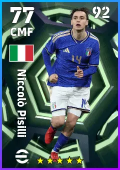 Niccolo Pisilli eFootball 2026 player card — 77 OVR CMF