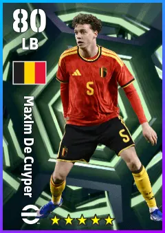 Maxim De Cuyper eFootball 2026 player card — 80 OVR LB