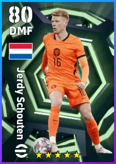 Jerdy Schouten eFootball 2026 player card — 80 OVR DMF