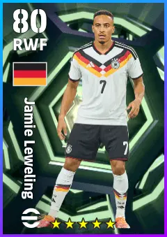 Jamie Leweling eFootball 2026 player card — 80 OVR RWF