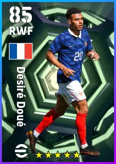 Desire Doue eFootball 2026 player card — 85 OVR RWF