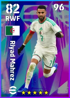 Riyad Mahrez eFootball 2026 player card, 82 OVR RWF