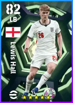 Lewis Hall eFootball 2026 player card — 82 OVR LB